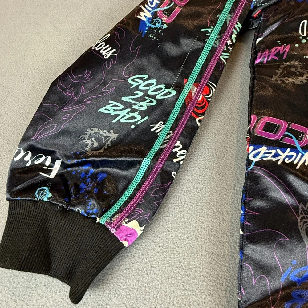 Disney Descendants 3 Bomber Jacket Kids Size 16 XL Black Neon Sequin Graphic Zip